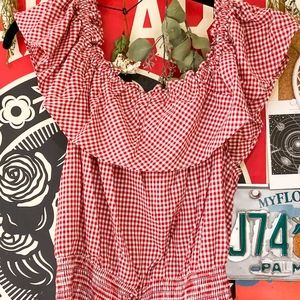 Off the shoulder checkered tie top